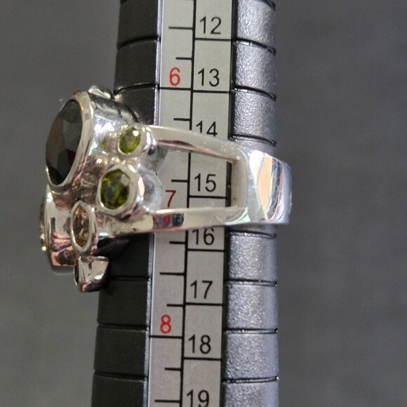 Chunky Stainless Steel Multi Gemstone Statement Ring Size 7 - Picture 3 of 6